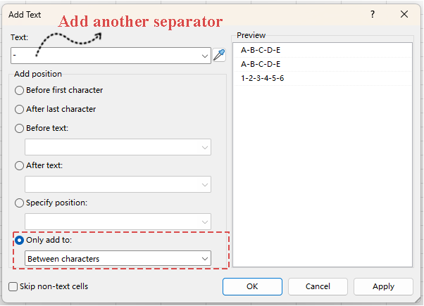 Case 4: Add another separator instead of a space