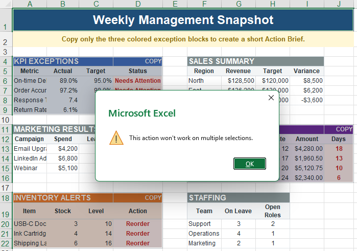 Copy and Paste Multiple Non-Adjacent Cells, Rows, or Columns in Excel