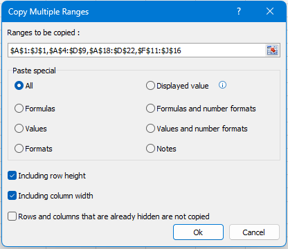 The Copy Multiple Ranges dialog box