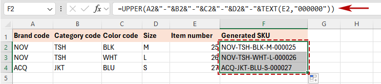 Create SKUs with an Excel formula