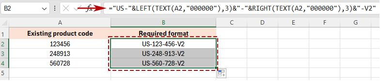 Reformat codes with an Excel formula