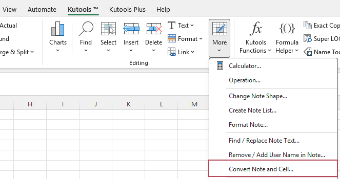The Convert Note and Cell feature