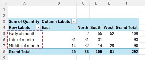 Group Dates by Early, Middle, and Late of Month in an Excel PivotTable