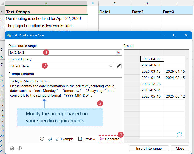 set options in the dialog box