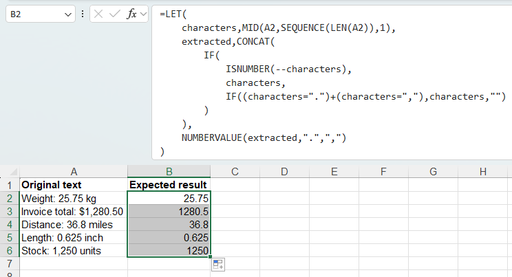 Extract numbers from text without REGEXEXTRACT in Excel