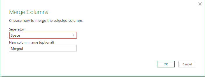 a screenshot of specifying a delimiter for combining text