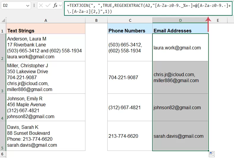 extract emails by formula