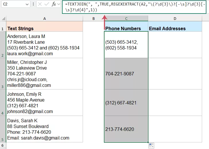 extract phone numbers by formula