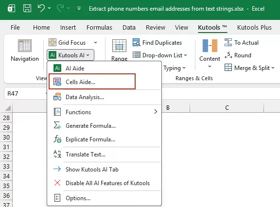 click Cells Aide of kutools