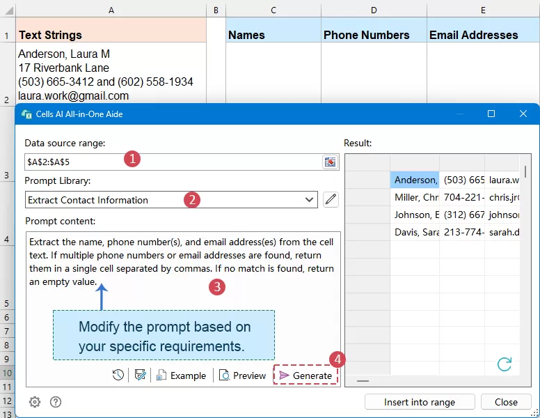 specify the options in the dialog box