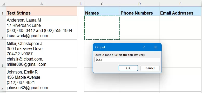 select a cell to put the result