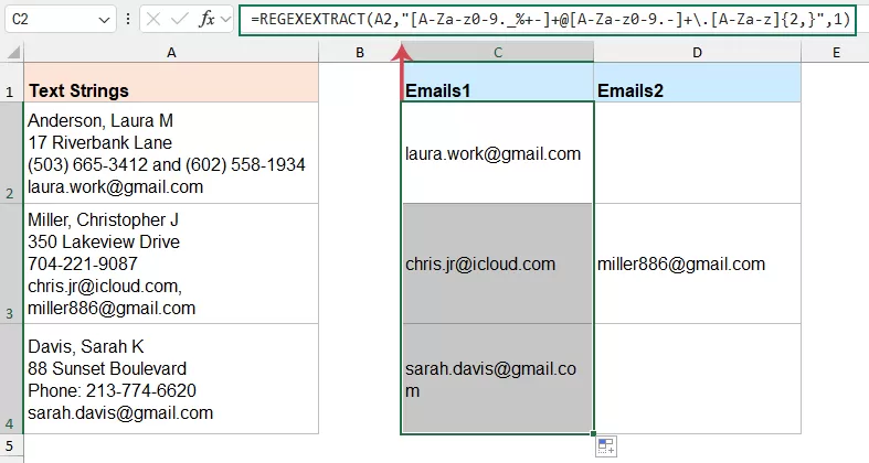 extract Email Addresses into separate cells
