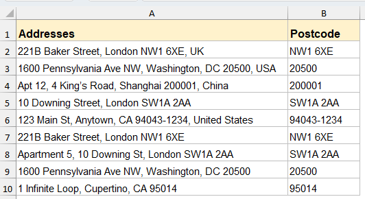  extract various postcodes from address list 