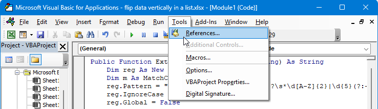 click Tools > References