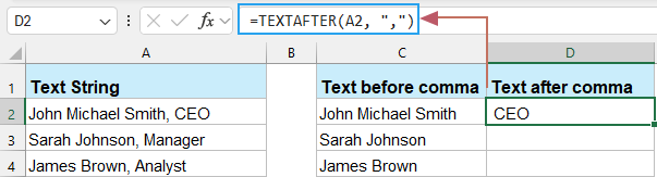 extract text before after comma textafter function