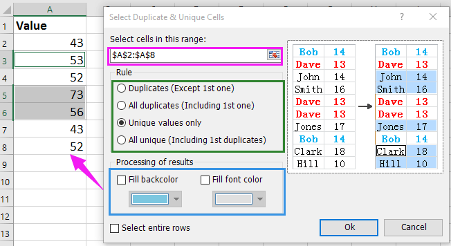 compare two columns in excel and delete matches