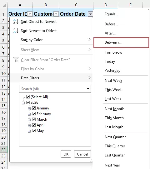  click Date Filters