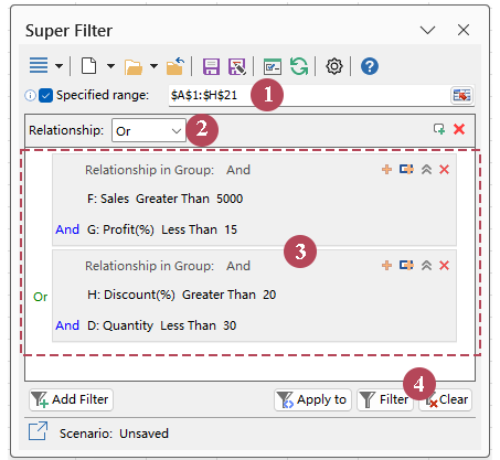 Set multiple criteria in Super Filter