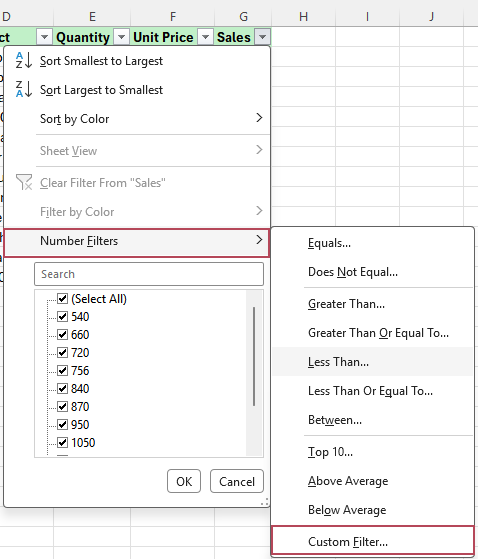 Choose Number Filters
