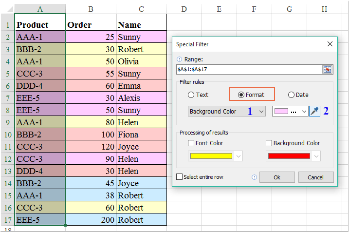 doc按顏色12過濾