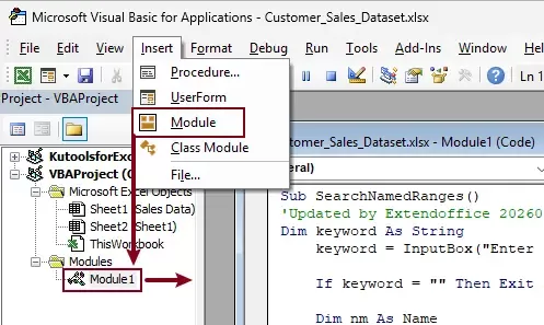 a screenshot showing how to use the code in VBA editor