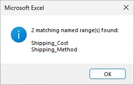 a screenshot showing the number of matched named ranges