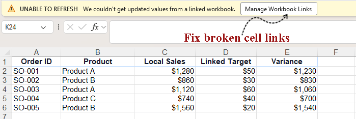 Find and Break Broken Cell Links in Excel