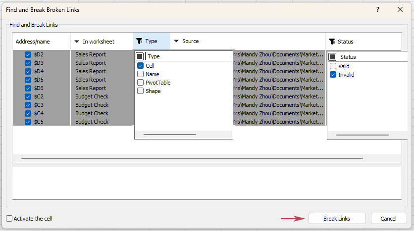 Click Find and Break Broken Links