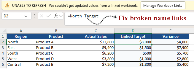 Find and Break Broken Name Links in Excel