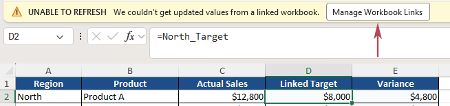 Click Manage Workbook Links