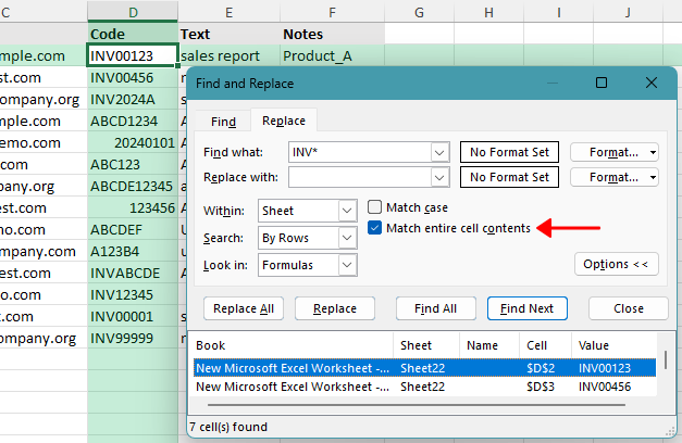 Find text that begins with specific characters in Excel