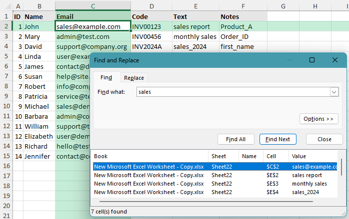 Find cells that contain specific text in Excel