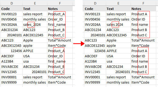 Remove underscores from text in Excel