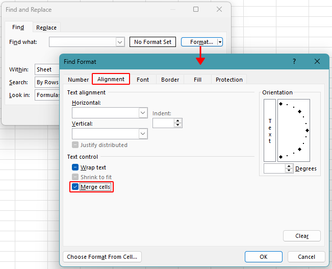 Locate all merged cells in Excel