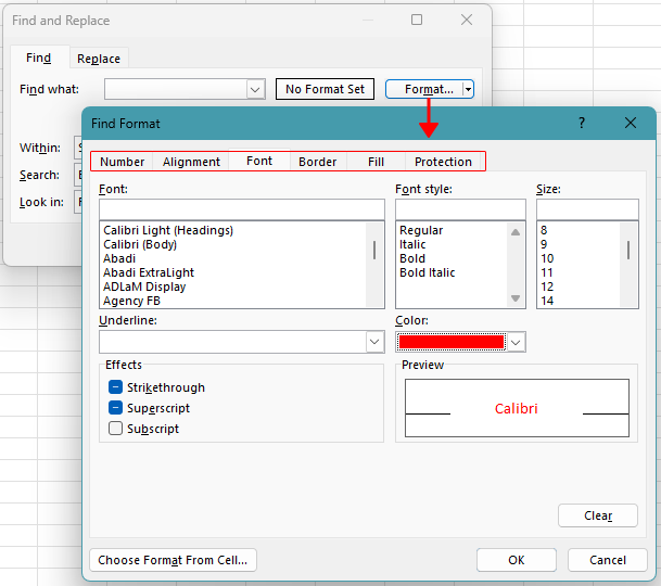 Find cells by format in Excel