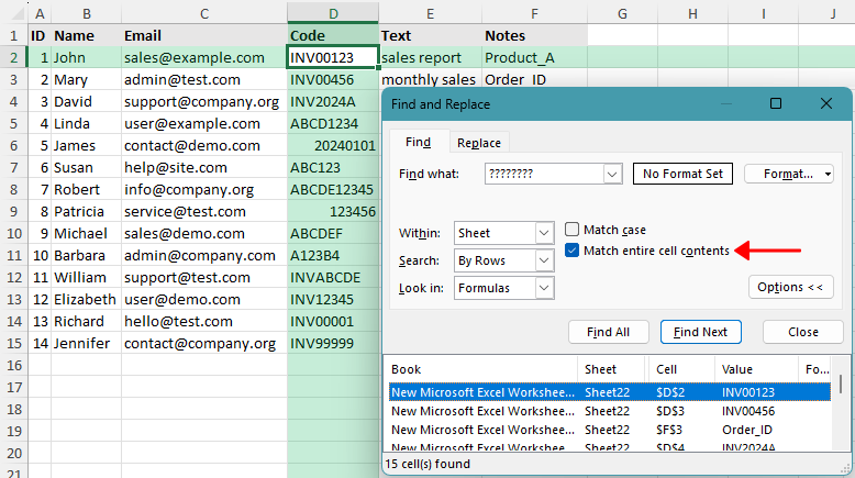 Find text with a specific length in Excel