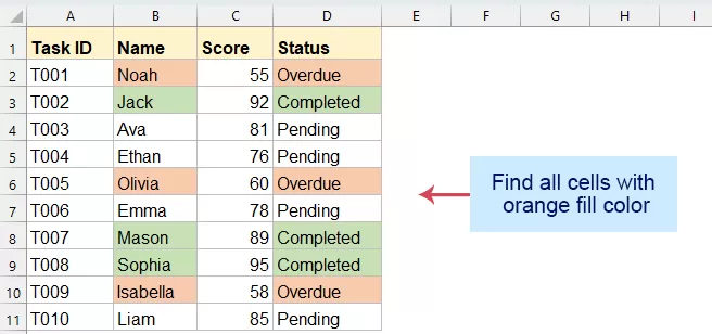 select cells with the same fill color