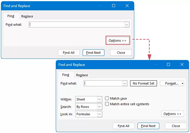 open the Find and Replace dialog box