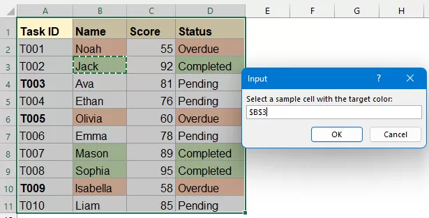 click a sample cell with the target fill color