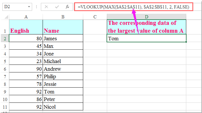 How to find the highest value and return adjacent cell value in Excel