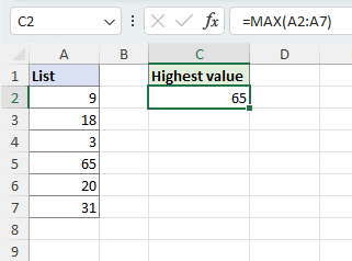 Find highest value in Excel