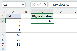 Get highest value with MAX function
