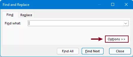 open the Find and Replace dialog box