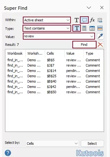 configure in the super find pane