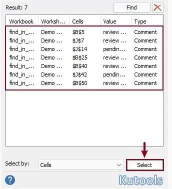 the searching results