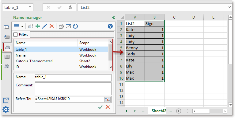 قائمة اسم doc kutools 1