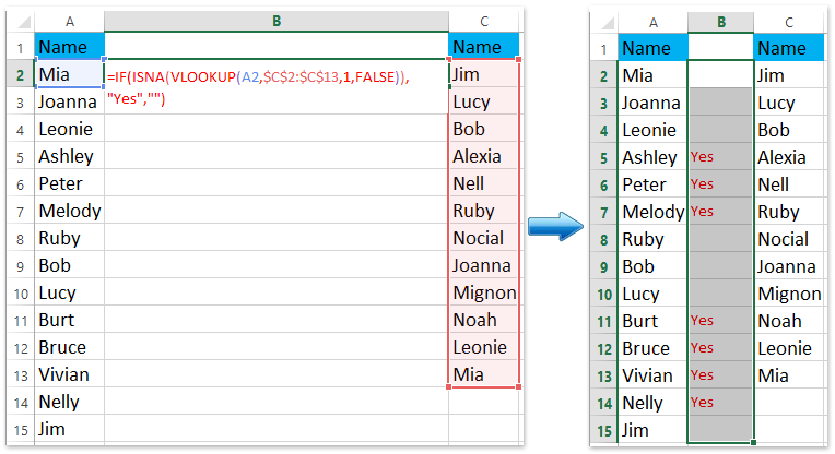 comparing two columns in excel for mac