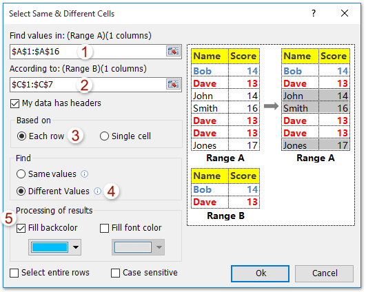 identify differences in columns in excel for mac