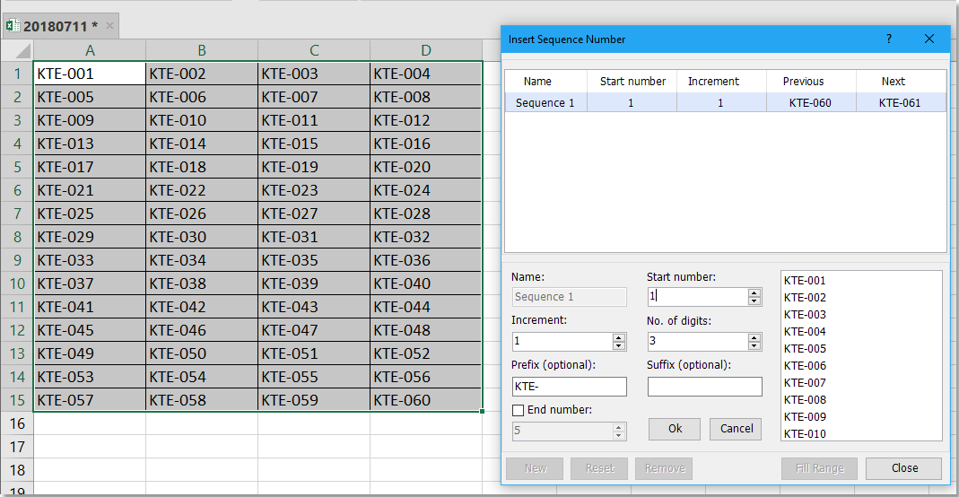 insert sequential numbers in excel