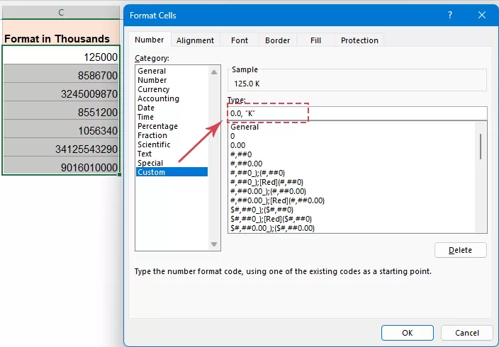 set options in the Format Cells dialog box